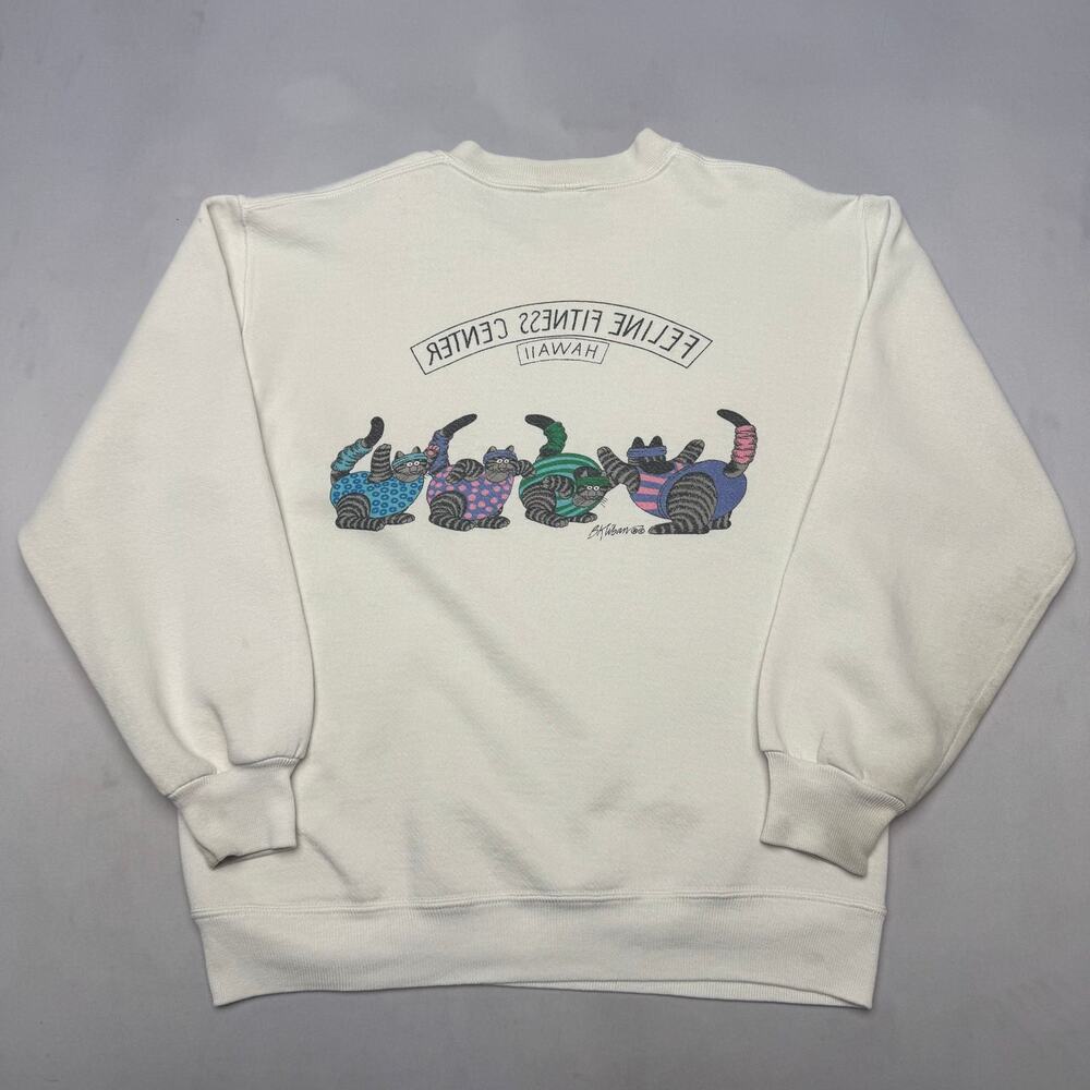 Vintage 80s Crazy Shirts B. Kliban Feline Fitness Center Cat Sweatshirt Medium - Picture 3 of 12